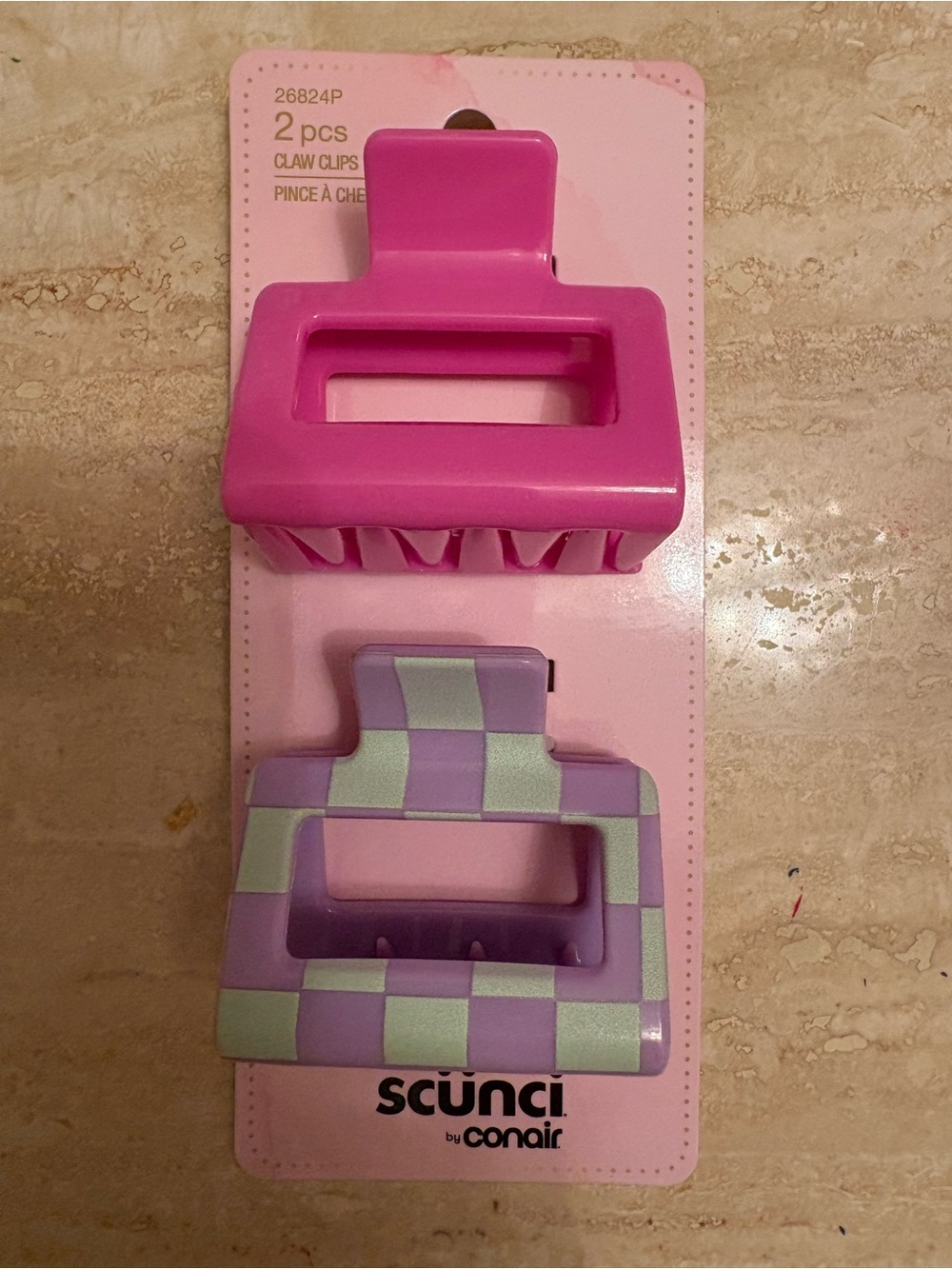 scunci Pink and Lavender Checkerboard Claw Clips - 2 Pack